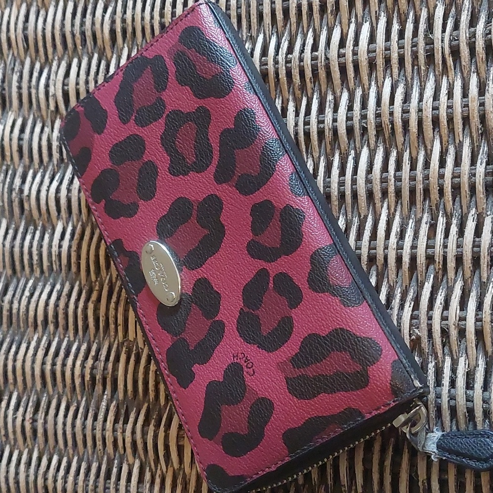 Coach Red and Black Leopard Print Wallet
